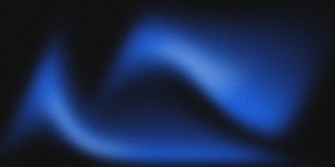 Blue light wave pattern in black background. Grainy gradient noise textured.