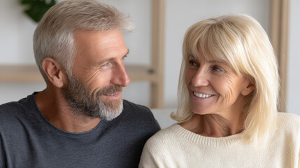 elderly couple gazes tenderly into each other eyes encapsulating serene moment of love