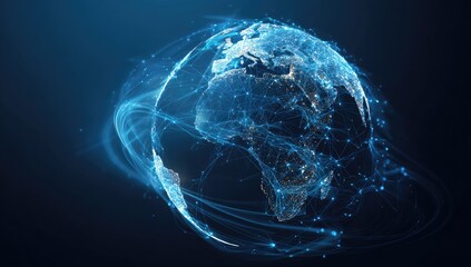 A stylized digital representation of Earth.  Global network