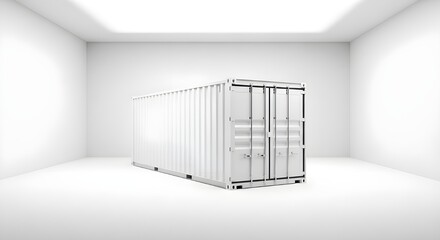 Minimalistic white shipping container with clean studio background. This durable metal box used for cargo transport, global logistics, freight, storage, and international trade