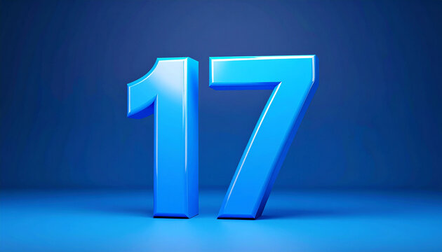 Shiny pink number 17 against deep blue backdrop. Minimalist design.