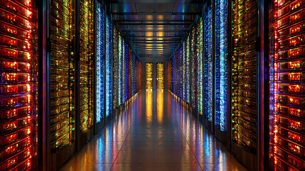  A datacenter filled with rows of servers blinking with lights (1)