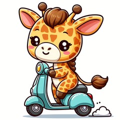 Cute giraffe playing scooter cartoon vector icon illustration