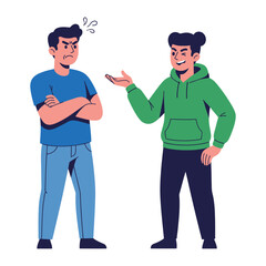 Conflict and Communication: An illustration depicting two individuals in a tense exchange, one displaying anger while the other appears to be communicating assertively.