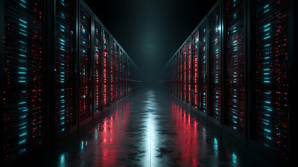  A datacenter filled with rows of servers blinking with lights (2)