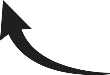 black upward arrow symbol with curved growth design isolated on white background. Modern success icon for progress, business, and achievement. Minimal rise direction illustration concept.