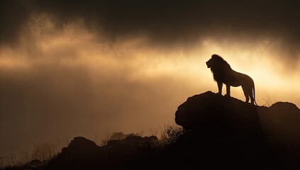 Majestic lion silhouette at dawn