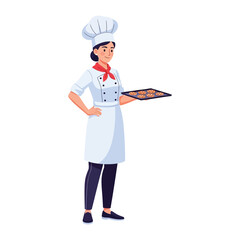 Chef with fresh-baked cookies: A skilled chef, dressed in immaculate uniform, presents a tray of freshly baked cookies. Capturing the essence of culinary artistry and sweet anticipation. 