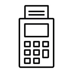 Illustration showing a black icon of a POS terminal for card payment on a white background