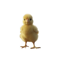 Obraz premium A cute yellow baby chick standing and looking forward, isolated on transparent background