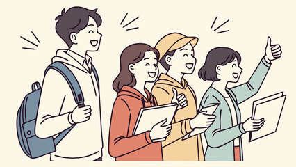 Happy Diverse Students Carrying Books and Backpacks.