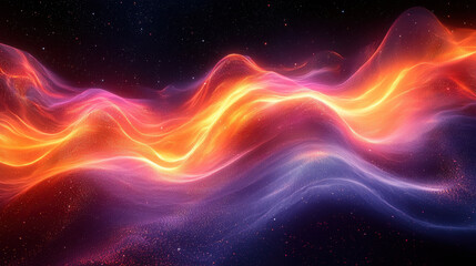 Obraz premium A vibrant, iridescent holographic neon wave pulsed in 3D space, morphing into a mesmerizing gradient of colors. This dynamic design element would add a futuristic and captivating touch to any 