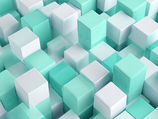 Abstract geometric pattern of interlocking cubes in mint green and white