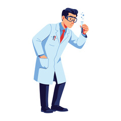 Scientist in Lab Coat and Goggles: A dedicated scientist, clad in a pristine lab coat and protective goggles, meticulously examines a test tube with scientific curiosity and focus.