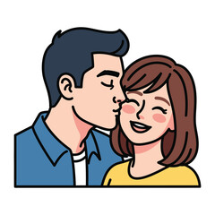Obraz premium Romantic Affection: A tender moment shared between a loving couple, as a man leans in to kiss his partner's cheek, conveying a sense of warmth, intimacy, and affection.