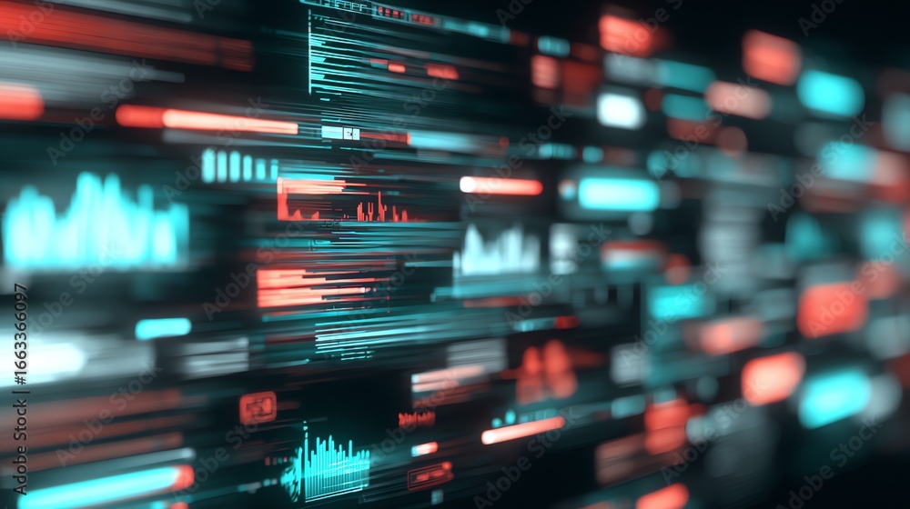 Poster an abstract digital composition showcases blurred lines of data visualization, evoking a sense of ra