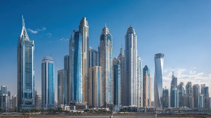 Dubai skyline showcases modern architecture and iconic buildings during a sunny day