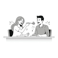Fototapeta premium Sharing a Meal of Happiness: A lighthearted illustration portrays a couple enjoying a meal, a symbol of shared joy and connection. 