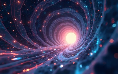 3D illustration tunnel or wormhole, tunnel that can connect one universe with another. Abstract speed tunnel warp in space, wormhole or black hole, scene of overcoming the temporary space in cosmos