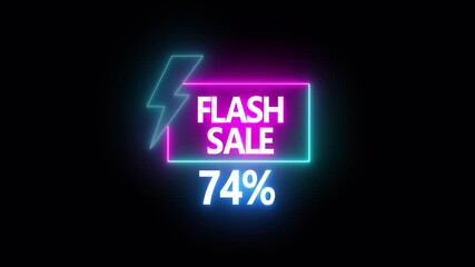 Neon sign reading 'FLASH SALE -74% Perfect for illustrating online marketing, discounts, and seasonal sales in the digital age. - Powered by Adobe