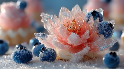 Delicate, frosted flower cupcake topped with blueberries