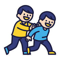 Playful Friendship: Two cheerful figures engage in a lively game, their bond radiating through every playful gesture. This illustration captures the essence of camaraderie and simple joys. 