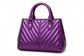 Elegant purple handbag with chevron pattern, isolated on transparent background, perfect for fashion and retail projects