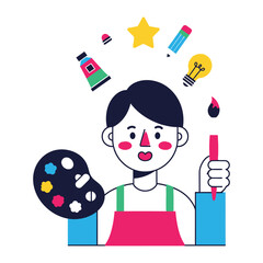 The Creative Explorer: A young, imaginative artist, armed with paint and ideas, dreams of an artistic journey