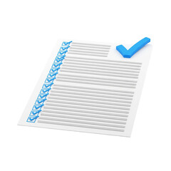 Checklist Paper with Blue Checkmarks Indicating Completed Tasks and Approval