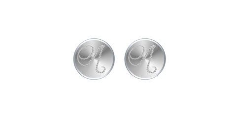 Males Cufflinks On White Background, Fashion Accessory With Alphabet A Insert Vector Illustration.