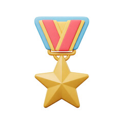 Gold Star Medal with Blue Ribbon and Red-Pink Stripes in Stylized Design