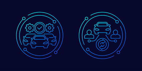 car fleet management icons in linear design