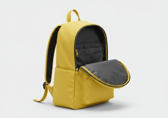 A bright yellow backpack with open pockets.