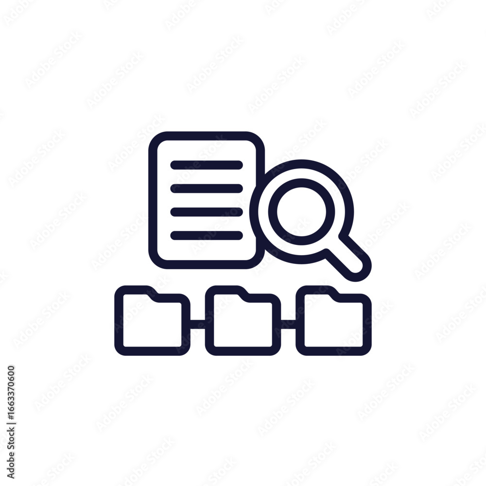 Poster file search line icon with document and folders