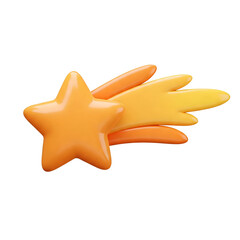Glossy Orange Cartoon Shooting Star with Trailing Streaks on Light Background