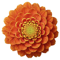 Symmetrical Orange Flower with Layered Petals and Spiral Yellow-Green Center