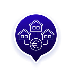 Housing market icon with euro, line design