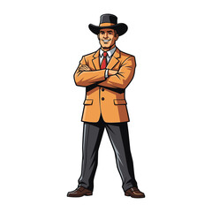 Confident Cowboy: A distinguished gentleman exudes confidence, portraying a business professional in cowboy attire with a captivating smile.