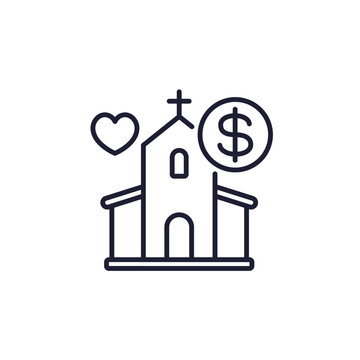 tithes icon, giving money to church, line design