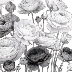 Illustration au crayon, bouquet de roses
