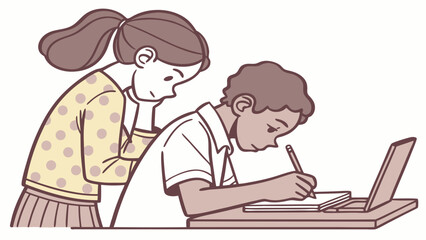 Two Students Concentrating on Homework.