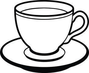Tea Cup with Saucer Vector Illustration Hot Beverage Icon, Tea Cup with Saucer Vector, Hot Tea Cup Illustration, Ceramic Tea Cup Icon