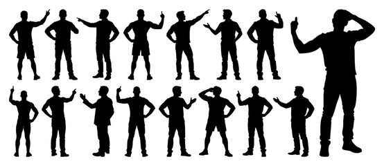 Confident Man Silhouette Vector, Motivational Pose, Empowerment Concept, One Hand on Hip, Other Pointing Up, Leadership Illustration, Transparent Background