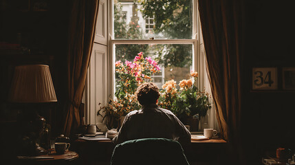  A person taking a break from working at home, looking out the window (1)