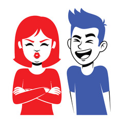 The Discord: A dynamic illustration vividly captures the contrast between emotions. A girl with furrowed brow and pursed lips symbolizes the frustration, while a smiling boy radiates joy.