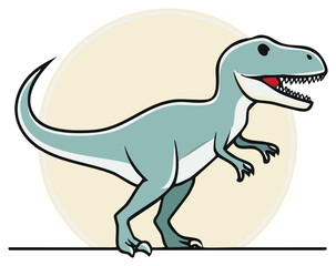 Fototapeta premium Cute cartoon dinosaur standing with open mouth and sharp teeth