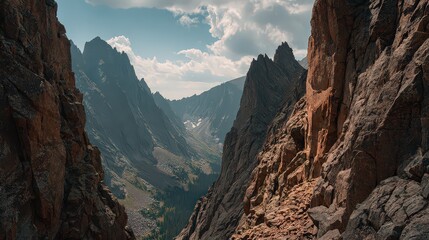Fototapeta premium Rugged Mountain Rocks With Distant Valley View