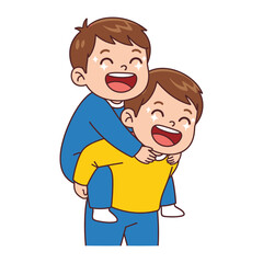 Playful Piggyback Ride: A joyful illustration captures the essence of childhood fun with two boys sharing a delightful piggyback ride. Capturing a moment of pure happiness, camaraderie.
