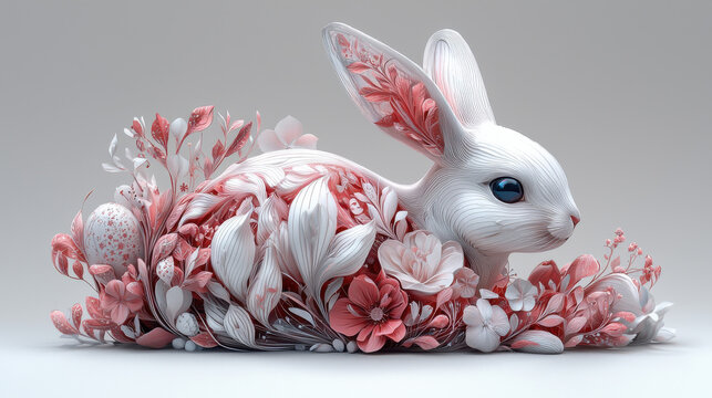 A whimsical Easter bunny's transparent white ears, meticulously cut-out and isolated on a pristine white background, stand out against the vibrant hues of the season, inviting viewers to imagine 