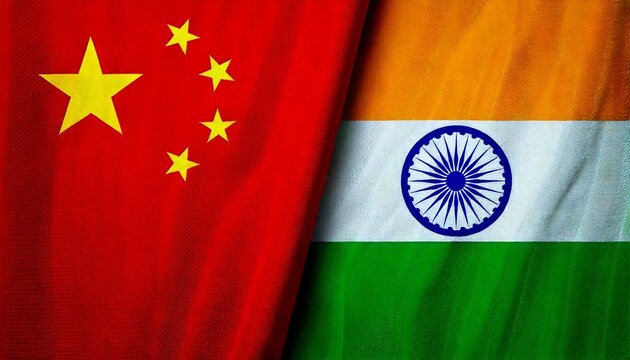 中国とインドの国旗。(India flag and china flag.)
